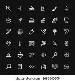 Editable 36 view icons for web and mobile. Set of view included icons line Glasses, Monitor, Motorbike, Sunglasses, Chair, Search, Window, Zoom out, Eye, Glass on black background