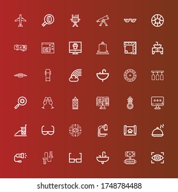 Editable 36 View Icons For Web And Mobile. Set Of View Included Icons Line Vision, Virtual Reality, Sink, Glasses, Skipping Rope, Flashlight, Salver, House Plan, Microscope On Red