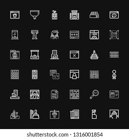 Editable 36 window icons for web and mobile. Set of window included icons line Cleaning, Cleaning spray, Office building, Browser, Dustpan, Building, Web page on black background