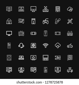 Editable 36 wireless icons for web and mobile. Set of wireless included icons line Router, Computer, No wifi, Firewall, Server, Wifi, Tv, Television, Laptop on black background