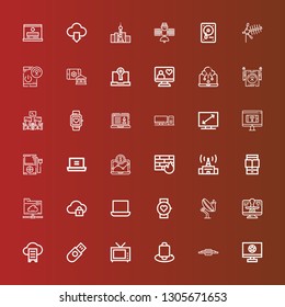 Editable 36 wireless icons for web and mobile. Set of wireless included icons line Television, Tv, Smartwatch, Usb, Cloud data, Computer, Antenna, Laptop, Cloud computing on red