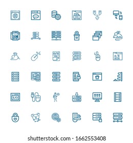 Editable 36 iconos www para web y móvil. Conjunto de www incluidos iconos línea Server, Padlock, Internet, Mouse, Web, Lullaby, Css, Homepage, Responsive, sitio Web sobre fondo blanco