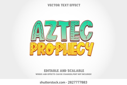 Editable 3D Aztec Prophecy text effect with orange and teal gradient lettering, layered depth, engraved details, and soft shadows on a light background.