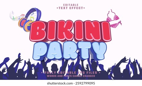 editable 3d bikini party text effect.typhography logo