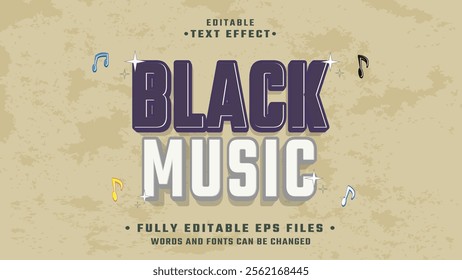 editable 3d black music text effect.typhography logo