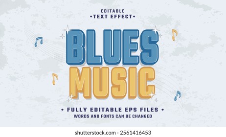 editable 3d blues music text effect.typhography logo