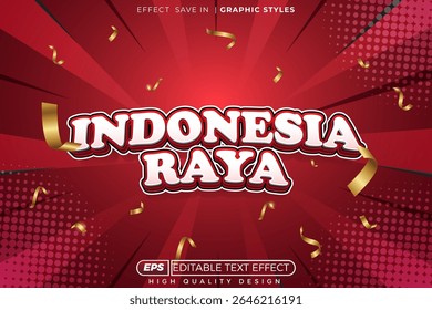 Editable 3d bold tex effect indonesia raya for celebration poster and flyer design