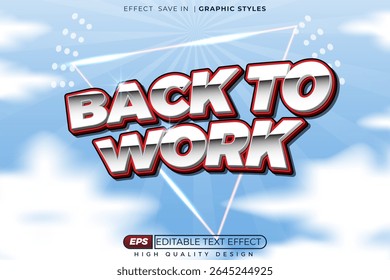 Editable 3d bold text effect back to work for office poster, banner