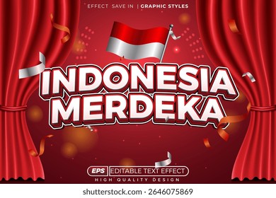 Editable 3d bold text effect indonesia merdeka for celebration day