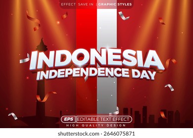 Editable 3d bold text effect indonesia independence day for celebration poster, flyer