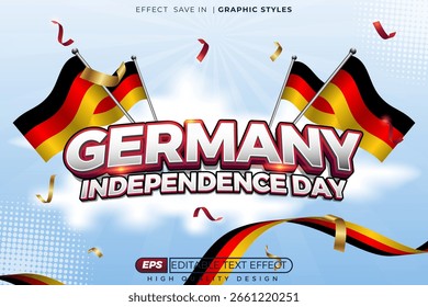 Editable 3d bold text effect germany independence day in the sky with national flag for celebration poster template