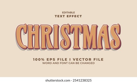 Efecto de texto en negrita de Navidad marrón 3D editable. Logo de tifografía