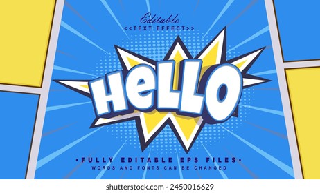 editable 3d cartoon hello text effect.typhography logo with cartoon elements