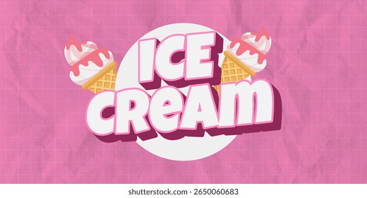 Editable 3D cartoon text effect with cute ice cream logo style. Fun and colorful premium vector template, perfect for kids branding, dessert packaging, summer posters, and playful titles.