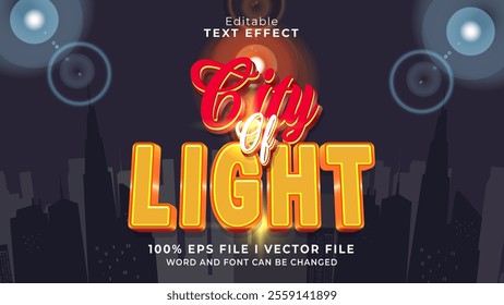 editable 3d city of light bold text effect.typhography logo