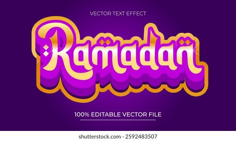 Editable 3D gold purple text effect Ramadan Kareem sale on Islamic background