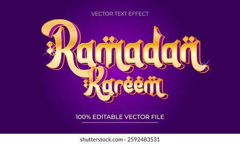Editable 3D gold purple text effect Ramadan Kareem sale on Islamic background