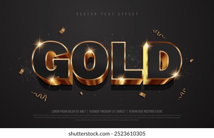 Efeito de texto de ouro 3d editável ou maquete de tipografia com fundo de luxo, textura dourada, metal brilhante e efeito de brilho. Texto dourado retrô, ícone, logotipo da letra ou erro de digitação para marketing de negócios de mídia social