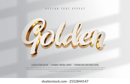 Efeito de texto dourado 3d editável, tipografia de luxo, maquete de logotipo realista e símbolo de negócios de mídia social com ouro de metal brilhante, luz brilhante, brilho e sombra sobreposição de fundo. Efeito de texto dourado.