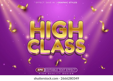 Editable 3D High Class Text Effect with Confetti on Purple Background for VIP Invitation or Poster
