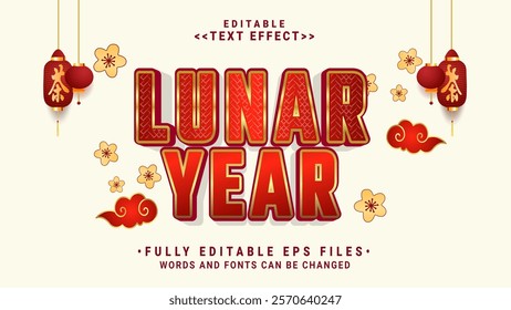 editable 3d lunar year bold text effect.typhography logo