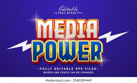 Efecto de texto en negrita editable 3D Media Power.Logo de tifografía