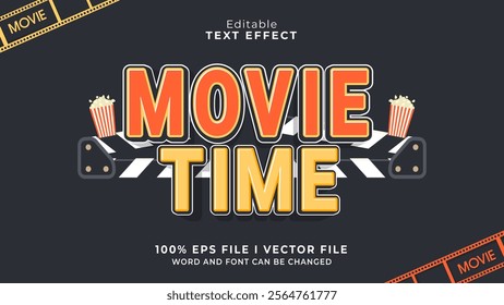 editable 3d movie time bold text effect.typhography logo