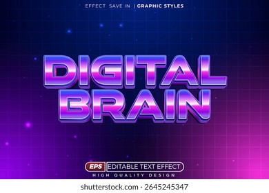 Editable 3d neon text effect digital brain for tech banner design