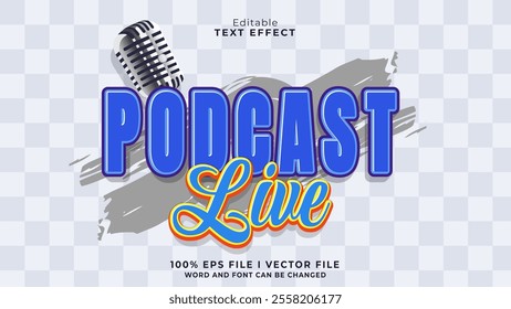 editable 3d podcast live bold text effect.typhography logo