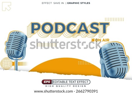 Editable 3d Retro Podcast Text Effect with Microphone and On Air Label for entertainment