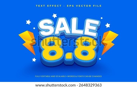 Editable 3D sale discount text effect vector. 8.8 August typography graphic style on blue background