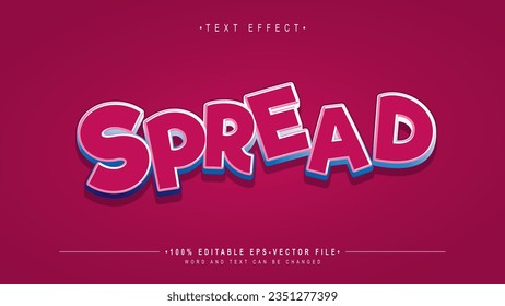 editable 3d spread text effect with red background.typhography logo