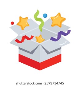 An editable 3d style icon of open birthday surprise box