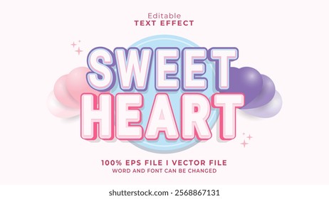 editable 3d sweet heart bold text effect.typhography logo