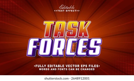 editable 3d task forces text effect.typhography logo