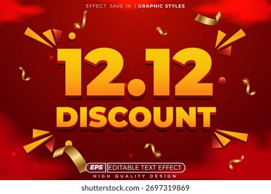 Editable 3d text effect 12.12 discount for banner template design