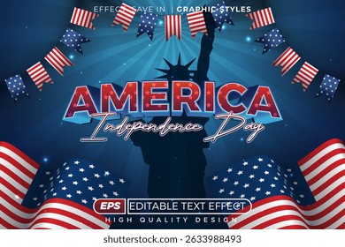 Editable 3d text effect america independence day with america flag