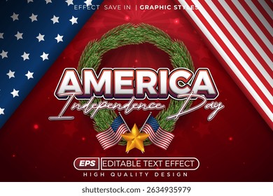 Efecto de texto 3D editable Día de la independencia de Estados Unidos. momento patriótico
