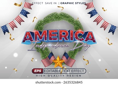 Efeito de texto 3d editável dia da independência dos Estados Unidos