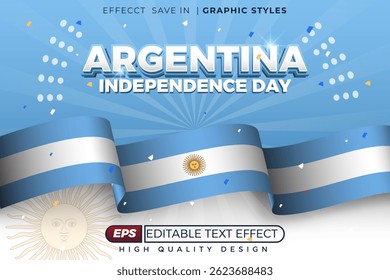 Efeito de texto 3d editável dia da independência argentina