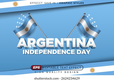 Efeito de texto 3d editável dia da independência argentina