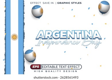 Editable 3d text effect argentina independence day