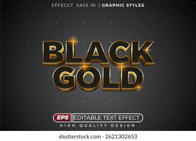 Editable 3d text effect black gold