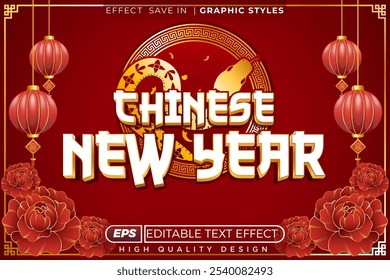 Efeito de texto 3d editável chinês ano novo
