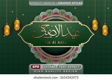 Editable 3d text effect eid al adha, translate : eid al adha