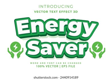 Editable 3D text effect - Energy Saver 3d cartoon style premium template vector EPS 10