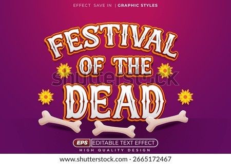 Editable 3d text effect festival of the dead with bone and flower for poster design