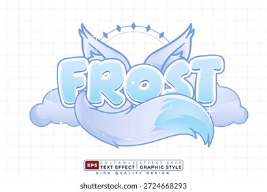 Editable 3d text effect frost with Icy Letters, Cloud Elements, and Winged Tail in Winter Fantasy Style