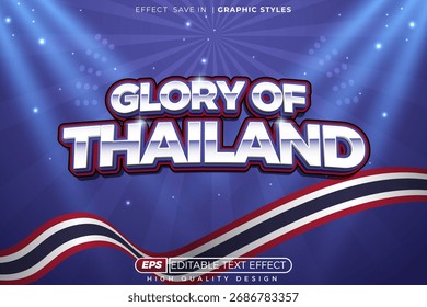 Glória editável do efeito de texto 3d da tailândia com bandeira nacional para a celebração de banner e cartaz
