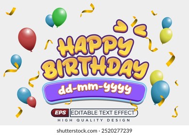 editable 3d text effect happy birthday with balloon for banner template design